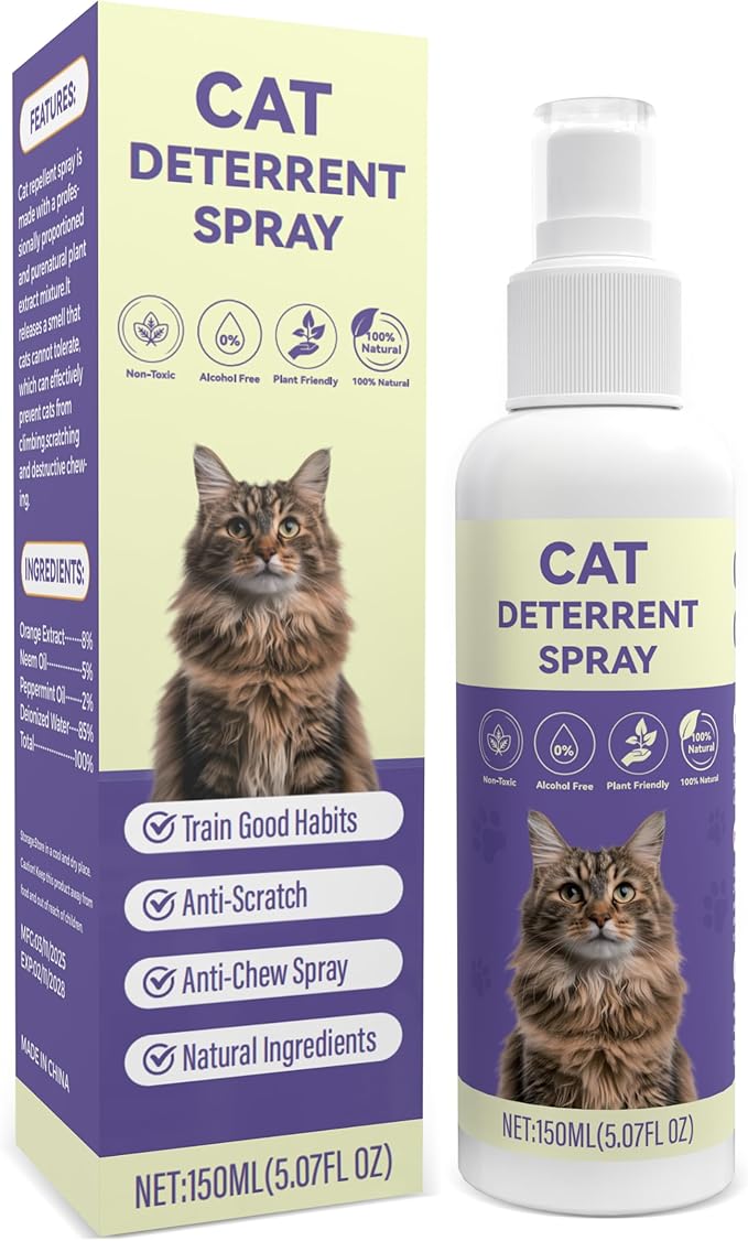 Cat Deterrent Spray, Cat Repellent Indoor and Outdoor, Citrus Spray for Cats, Cat Deterrent for Furniture Protection, Pee Spraying, Excessive Chewing & Scratching Everywhere, 5.07 Fl Oz