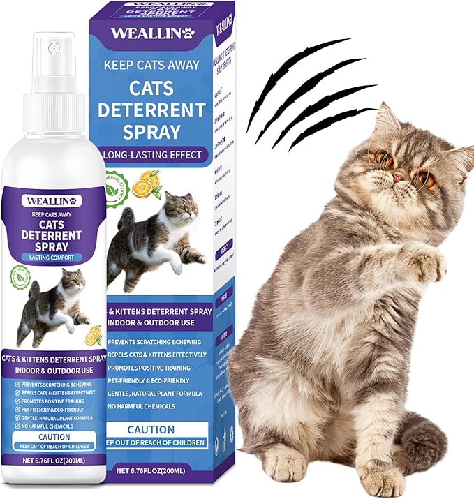 Cat Deterrent Spray, 6.76 FL Oz Natural Cat Repellent Spray Indoor & Outdoor, Anti-Scratch Training Aid for Furniture, Sofas, Rugs, Curtains, Plants - Non-Toxic, Alcohol-Free Formula