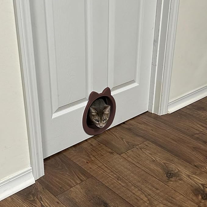 Cat Door Interior Door - Coffee Warm Classic, Large No-Flap Pet Door for Cats Up to 22 LBS, Easy DIY Setup, No Training
