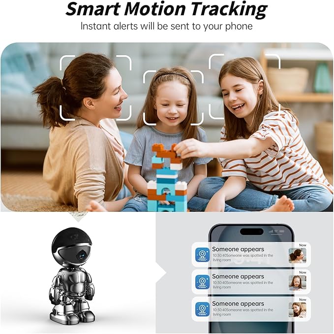 Indoor Camera Robot 2K,5G/2.4Ghz WiFi Robot Cameras for Home Security,360 PTZ Nanny Cam Dog Cam with Audio/Video Compatible with Alexa &Two-Way Talk,Pet Baby Camera with Human Detection Night Vision
