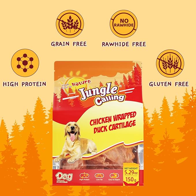 Jungle Calling Dog Treats, Chicken Wrapped Bones, Rawhide Free Chews Made with Real Meat and Duck Cartilage, Jerky Dogs Treats Chewy Snacks, About 21 Count