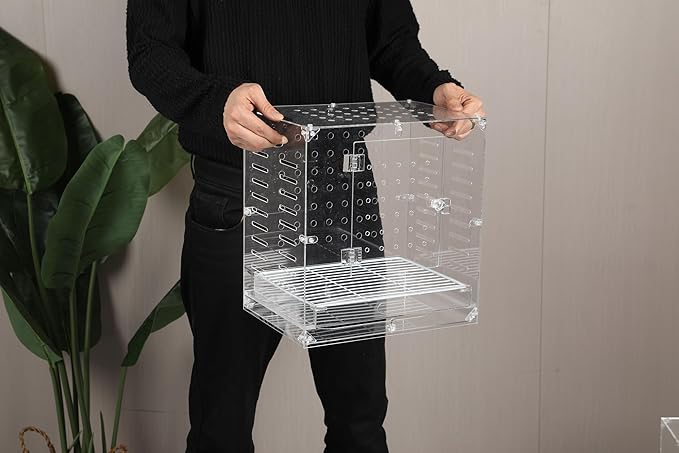 Clear Acrylic Bird Cage for Small Birds, Transparent Display Habitat for Canary, Parakeet - Easy to Clean & Assemble (9x12x13in)