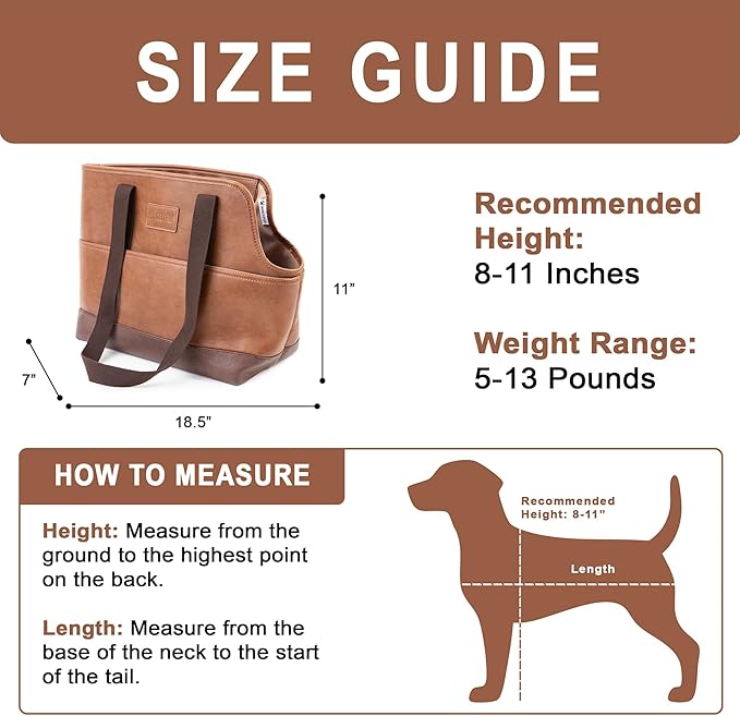 Faux Leather Dog Carrier for Small Dogs, Water-Resistant Designer Dog Purse with Safety Harness, Fashion Pet Carrier for Dogs 5-15 lbs, Luxury Dog Shoulder Carrier, Brown