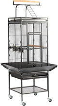 Wrought Iron Rolling Large Parrot Bird Cage,65-inch Wrought Iron Large Rolling Bird Cage with Play Top and Stand for Parrots Lovebird Cockatiel Parakeets, Black