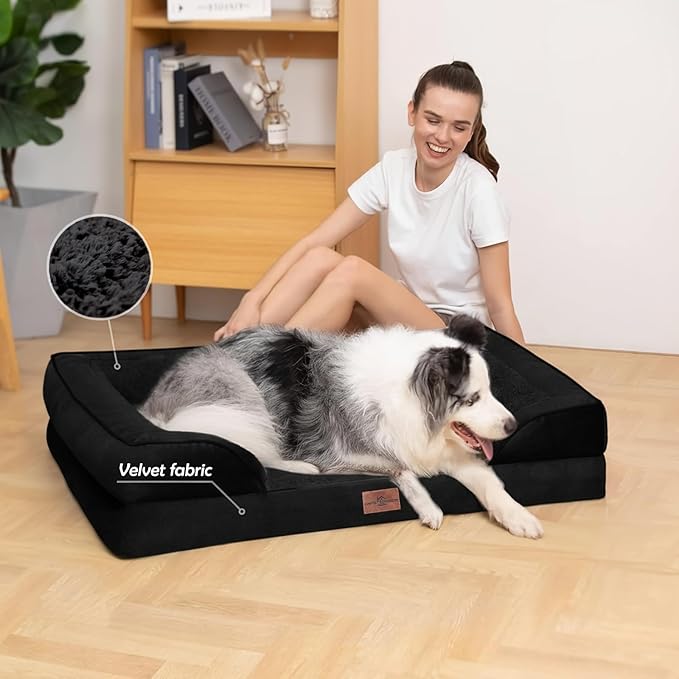 Comfort Expression Orthopedic Dog Bed for Extra Large Dogs 48x30 Inch, Waterproof Egg Crate Foam XXL Pet Bed with Removable Bolsters, Dog Couch with Washable Cover & Non-Slip Bottom, Black