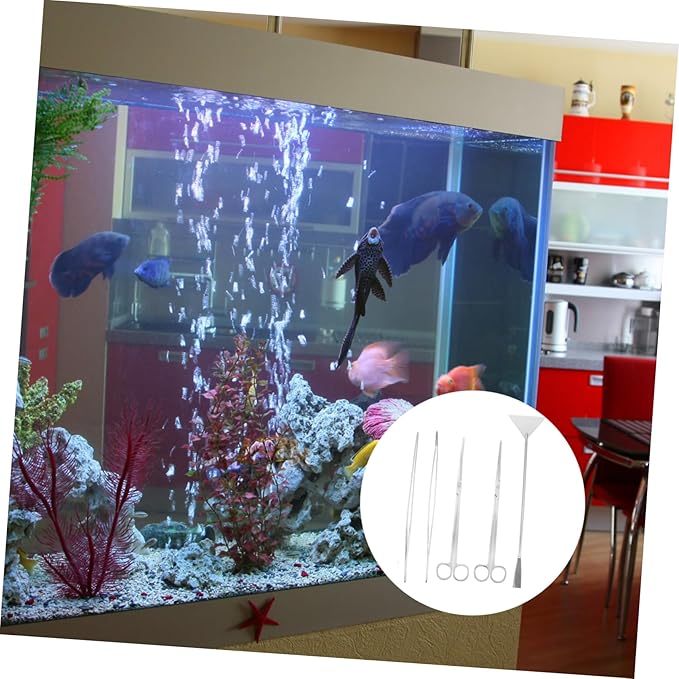BESPORTBLE 5pcs Aquarium Cleaning Tool Set Includes Scissors Tweezer Spatula for Water Plant Maintenance and Fish Tank Care