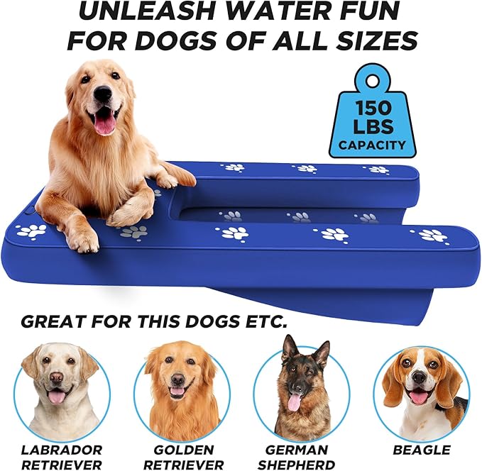 Inflatable Dock Platform with Electric Pump, Dog Boat Ramp Floating Non-Slip Oxford and PVC with Water Ramp for Dogs Pool, Dock, Lake with Traction Rope Dark Blue (4.7ft x 3ft x 6in)