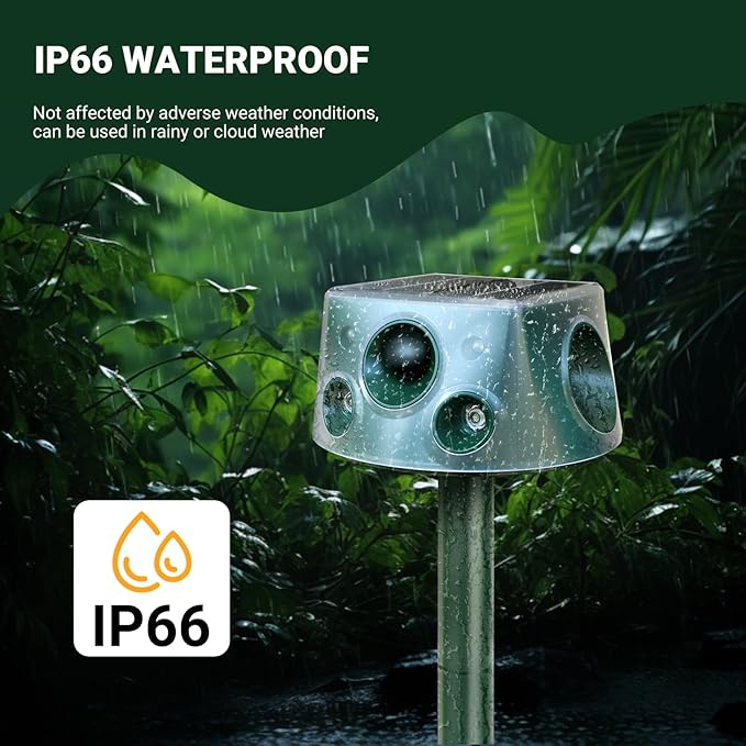 Upgraded 360° Solar Animal Repellent: Cat Repellent Outdoor | Ultrasonic Pest Repeller with Motion Detection & PIR Sensors | Squirrel Repellent for Sankes, Raccoons, Dogs, Skunk, Rabbit, Rodent IP66