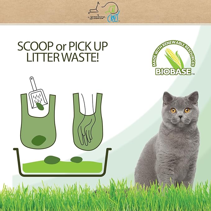 Greenbone Biobase Cat Litter Bags Lavendar Scented Tie-Handle Litter Box Bags - 100 Pet Waste Bags - Large 14 Inch x 7.5 Inch