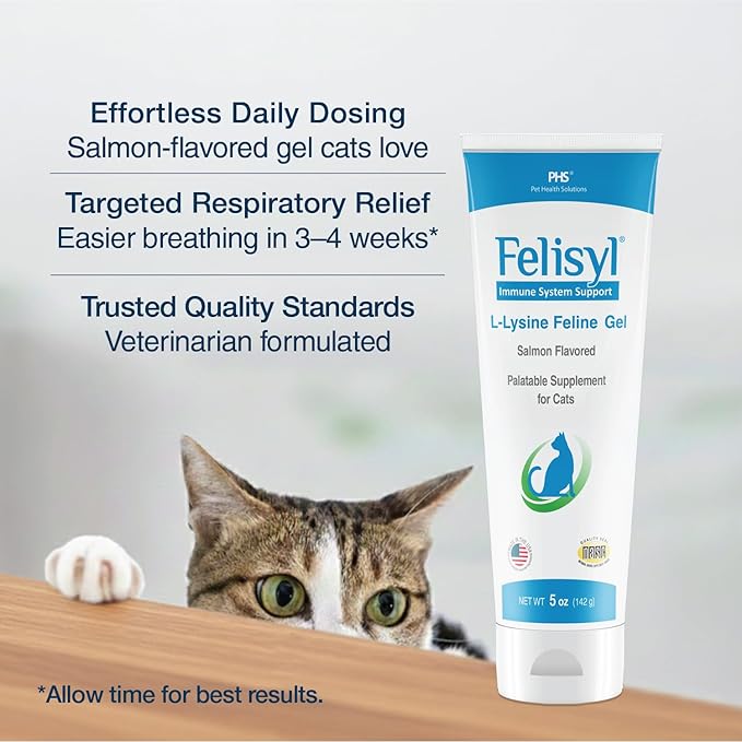 L-Lysine Gel for Cats & Kittens (5oz) – Immune System, Respiratory & Eye Health Support. Reduces Sneezing, Runny Nose & Watery Eyes. Daily Salmon-Flavor Supplement – Made in USA (2 Pack)