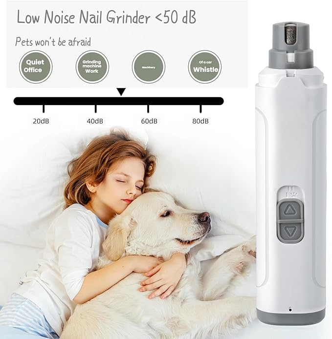 Pet Nail Grinder with LED Light, 2 Speeds & Diamond Bit Grinder - Quiet Electric Dog Nail Trimmer for Small to Large Dogs, Cats, Puppies - USB Rechargeable File for Painless Paw Care at Home