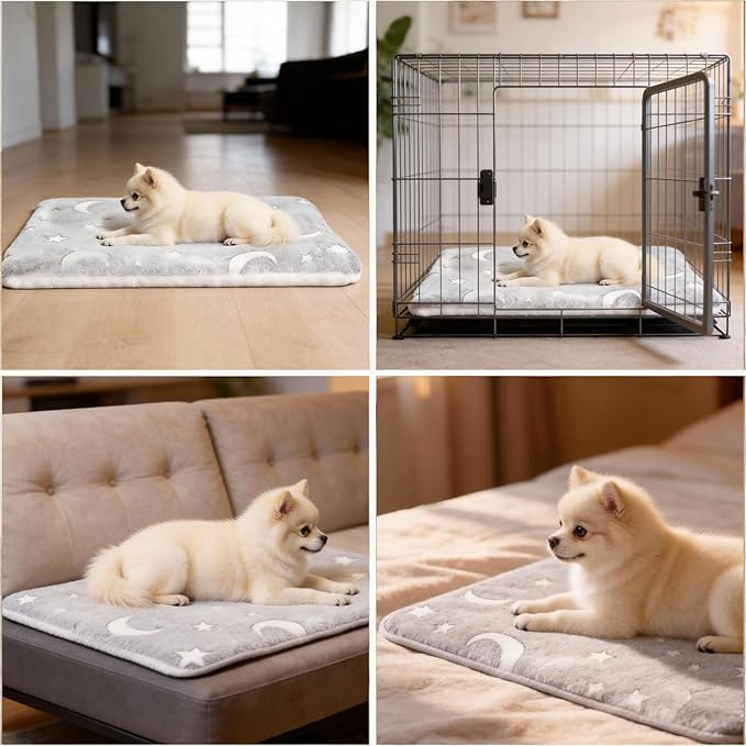 2-Pack Extra Large Self Warming Cat Bed Mat - 45x60cm (18"x24") Ultra Thick 5cm Thermal Pet Pad with Dual-Sided Design, Machine Washable for Indoor Outdoor Cats & Puppy Use Grey Stars Moon