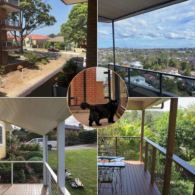 10x20 ft Cat Netting Balcony, No Steel Wire, Anti-Fall Safety Net for Cats – Pet Balcony Screen, Catio Netting, Cat Fence Barrier for Apartment Balconies, Windows, Stair, Decks, Patios