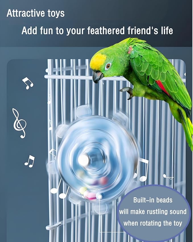 Bird Toys, 2PCS Conure Spinning Rotating Toy Parrot Rattle Toys Cute Bird Cage Accessories for Small to Medium Birds, Blue/Yellow