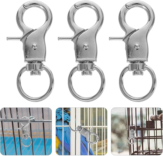 5pcs Birdcage Lock Metal Snaps Door Chain Lock Heavy Duty Birds Cage Metal Clip Spring Hook Bird Cage Door Bird Accessories Stainless Steel Fly Rope Parrot to Rotate