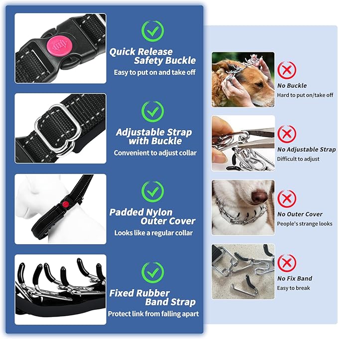 Martingale No Pull Dog Collar - Heavy Duty Nylon with Buckle, Adjustable Anti Pull Reflective Slip Collar for Large Medium Small Dog Training Walking L Black