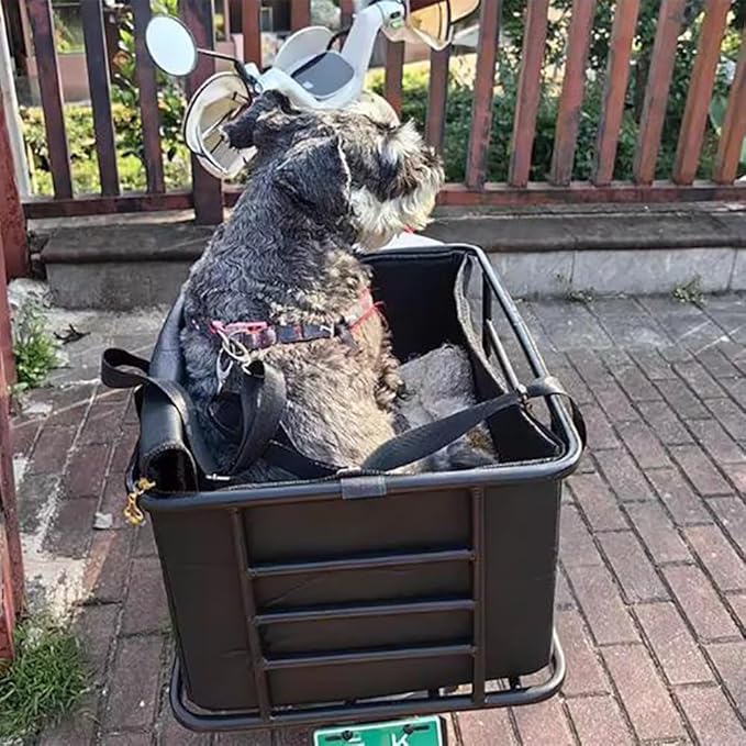 Dog Bicycle Basket Rear Rack – Heavy-Duty Steel Pet Seat with Safety Strap, Comfy Liner & Cargo Use – Small Dog/Cat Bike Carrier, Easy Install