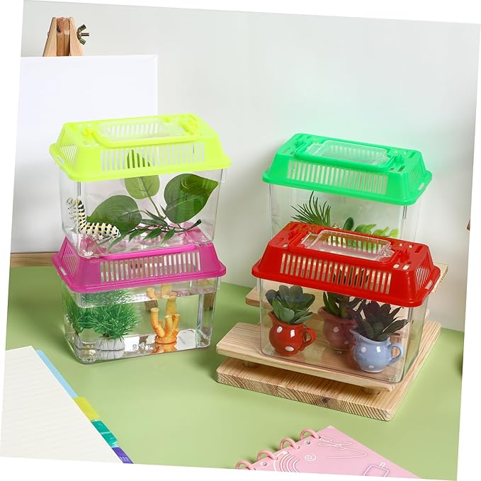 UPKOCH 4pcs Portable Fish Tank Pet Box Tank Fish Decoration Goldfish Crab Gel Reptile Basket Handheld Kit Accessories Stick Insect Aquariums Frog Terrarium Plastic