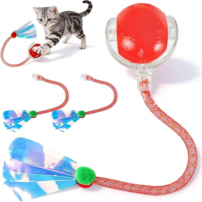 Rocfish Interactive Cat Toy for Indoor Cat, Smart Automatic Cat Chase Ball Toy (Red-N)