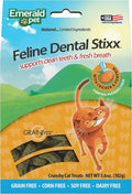 Emerald Pet Feline Dental Stixx — Tasty and Crunchy Cat Sticks with Pumpkin for Digestive Health — Natural Grain Free Treats for Clean Cat Teeth and Fresh Breath — Chicken Stixx, 3.6 oz
