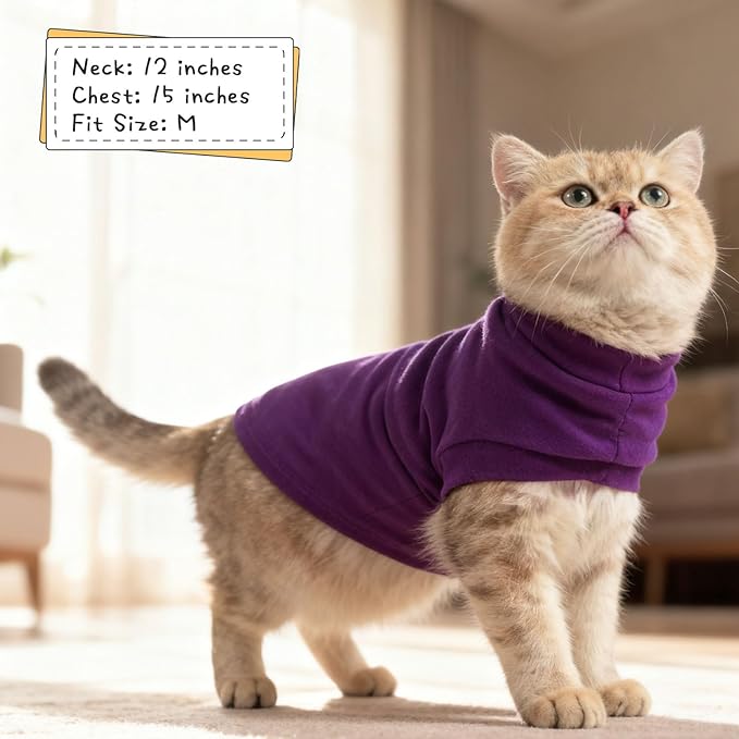 EXPAWLORER Soft Cat Sweater - Sweaters for Cats Only Warm Kitten Clothes, Fall and Winter Pet Coat Pullover Design, Fleece Sweatshirt Clothing Also for Puppy Small Dogs, Purple M