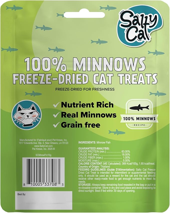 Salty Cat 100% Natural Freeze-Dried Minnows Cat Treats, 10g (12 Pack)