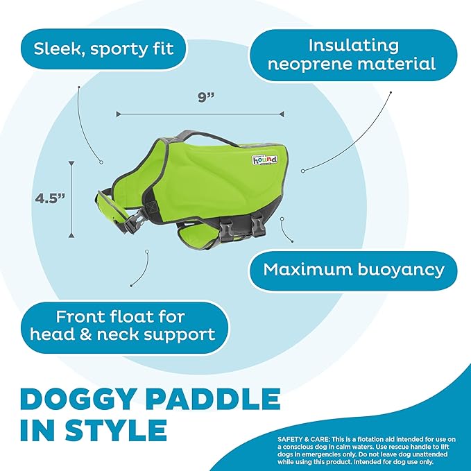 Outward Hound Dawson Swim Dog Life Jacket, High-Performance Neoprene Dog Life Vest for Swimming, Boating, and Water Safety, XS, Green