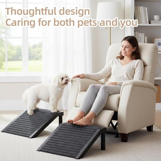 Dog Ramp for Stairs – Non-Slip Pet Steps with Locked-in Carpet & Iron Frame, Helps Senior Dogs & Small Breeds Climb Safely (2-Pack)