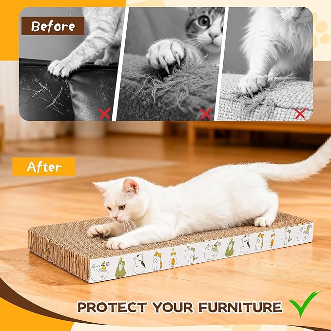 PatiencET Cardboard Cat Scratcher Pads, 4-Pack (2 Flat Double-Sided, 2 Wavy), Catnip Included, for Small and Medium Indoor Cats