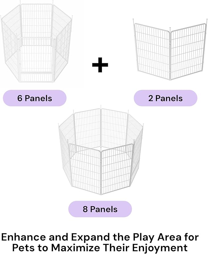 SunsGrove Indoor Dog Playpen, 45 Inch 2 Panels Play Pen for Large Dogs, Easy Setup Anti-Rust Pet Fence, White