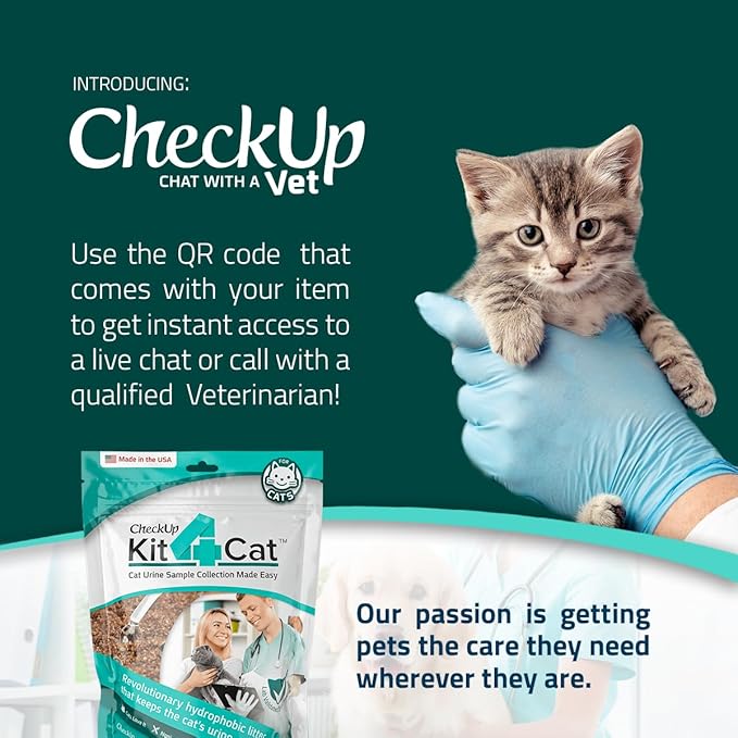 KIT4CAT 2lb Hydrophobic Cat Litter for Urine Sample Collection, Uniquely Made with Natural Sand - Keeps Liquid Clean and On Top | CheckUp on Your Cat's Wellness at Home (3 x 11oz Bags)