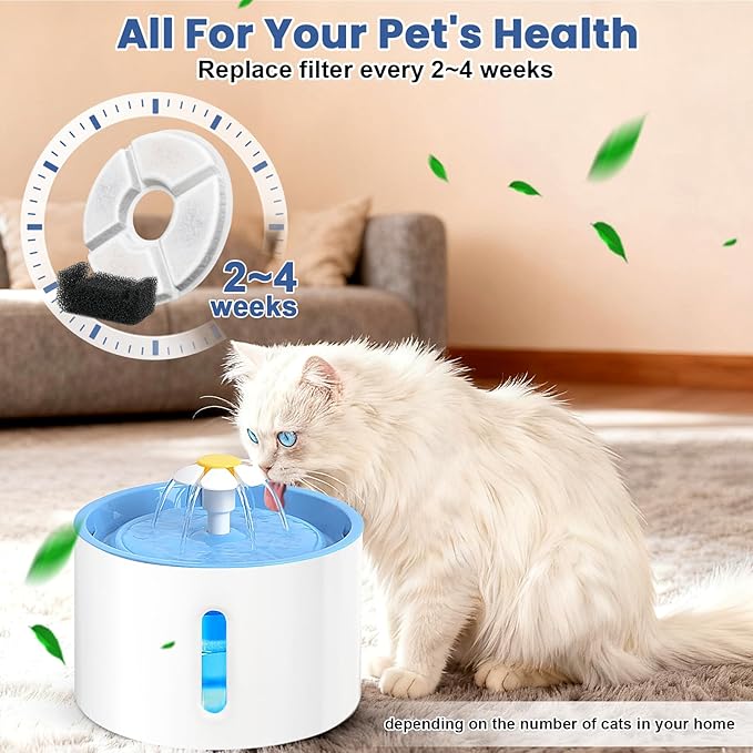 Cat Water Fountain Filter, 12 Pcs Replacement Cat Fountain Filters Dia is 5", 3-Filtration System Round Carbon Cats Filters Compatible with 81oz/2.4L Round Automatic Pet Fountain Water Dispenser