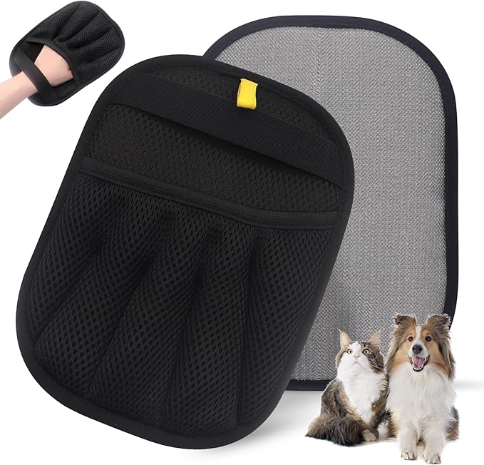 Pet Hair Removal Glove for Cats & Dogs, Upgraded Five-Finger Electrostatic Pet Hair Removal Tool, Reusable Magic Brush Pet Hair Remover for Laundry, Couch, Carpet, Car Seat & Clothing (Black)