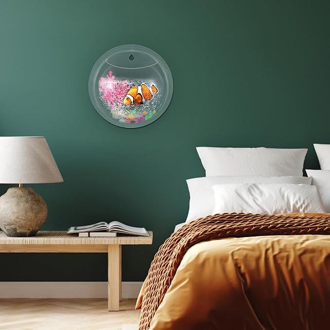 Wall Mounted Acrylic Fish Tank 17cm Hanging Aquarium Bowl for Home Decor with Nail Installation, Suitable for Betta and Small Aquatic Pets Random Color