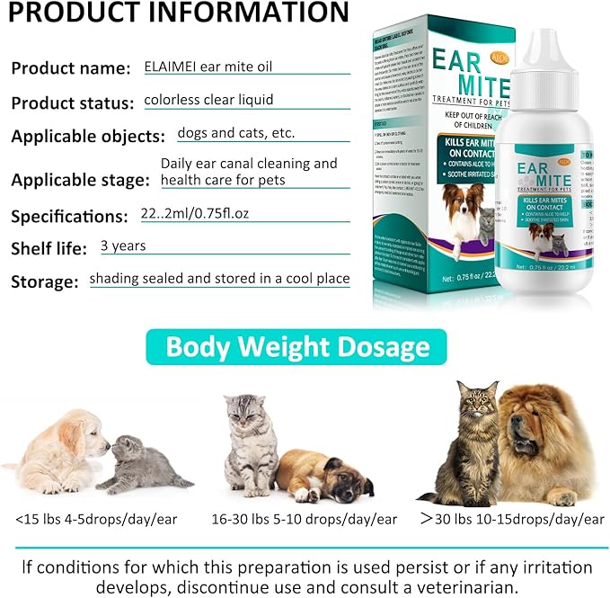 2 Pack Ear Mites Clean for Dogs & Cat, with Aloe Vera, Cat Ear Mite Treatment Cleaner on Contact & Soothes Itching, Vet-Recommended Formula for Pets Ear Cleaning, Fast-Acting