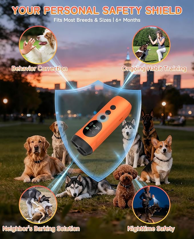 3X Ultrasonic Dog Bark Deterrent, 50ft Long Range Anti Barking Device for Stubborn & Neighbor's Dog, Rechargeable Behavior Training Tool with Flashlight, Safe Humane for Indoor Outdoor Use