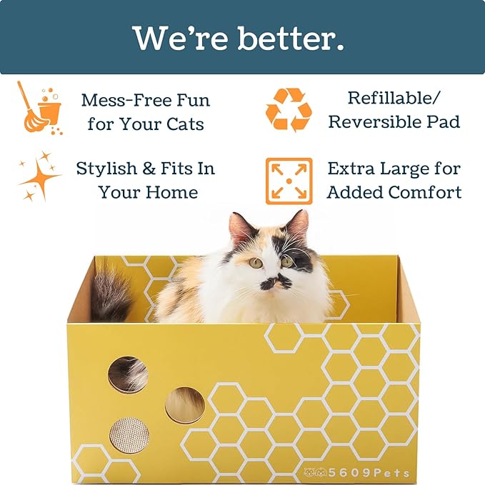 Extra Large Cardboard Cat Scratcher with Refillable Double-Sided Scratch Pad, No‑Mess Cat Scratching Box for Indoor Cats