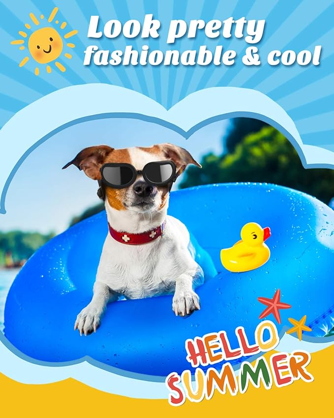 Lewondr 2 Pack Dog Sunglasses Small Breed Dogs Goggles UV Protection,Goggles for Small Dogs Eye Wear Protection with Adjustable Strap Windproof Anti-Fog Doggy Doggie Sunglasses for S-mall Dog, Black
