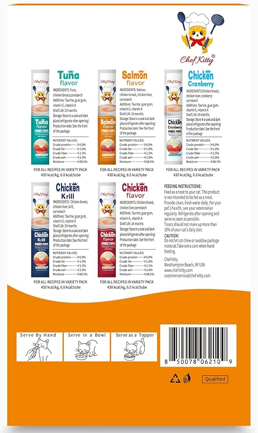 Cat Treats Lickable | Grain-Free Cat Food Toppers & Salmon Treats | Creamy Puree Squeeze Ups with Vitamin E & Taurine, Digestible Formula | 0.5 oz. Each Tube, Salmon Flavor | 10 Tubes