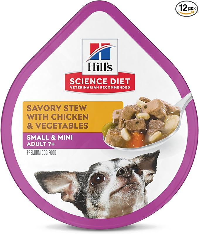 Hill's Science Diet Adult 7+ Small & Mini Wet Dog Food, Chicken & Vegetables, 3.5 oz. Trays, 12-Pack