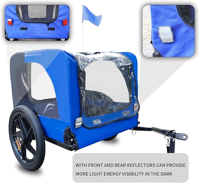 HomVent Dog Bike Trailer - Folding Pet Carrier Wagon with 16 Inch Wheels for Small and Large Dogs