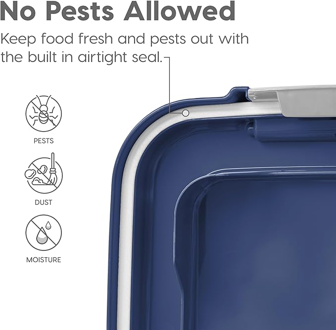 IRIS USA Dog Food Storage Container, 30 lbs & 11 lbs Combo, Cat Food Storage Container, Dog Treat Container, Airtight, Stackable, Wheels, Easy Mobility, Navy