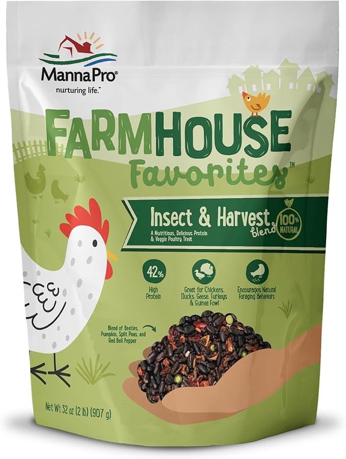 Farmhouse Favorites Insect & Harvest Blend with Beetles, 100% Natural High-Protein Dried Treat for Chickens, Pumpkin, Split Peas & Red Bell Pepper for Poultry, Hens, Ducks, Turkeys & Wild Birds, 2lbs