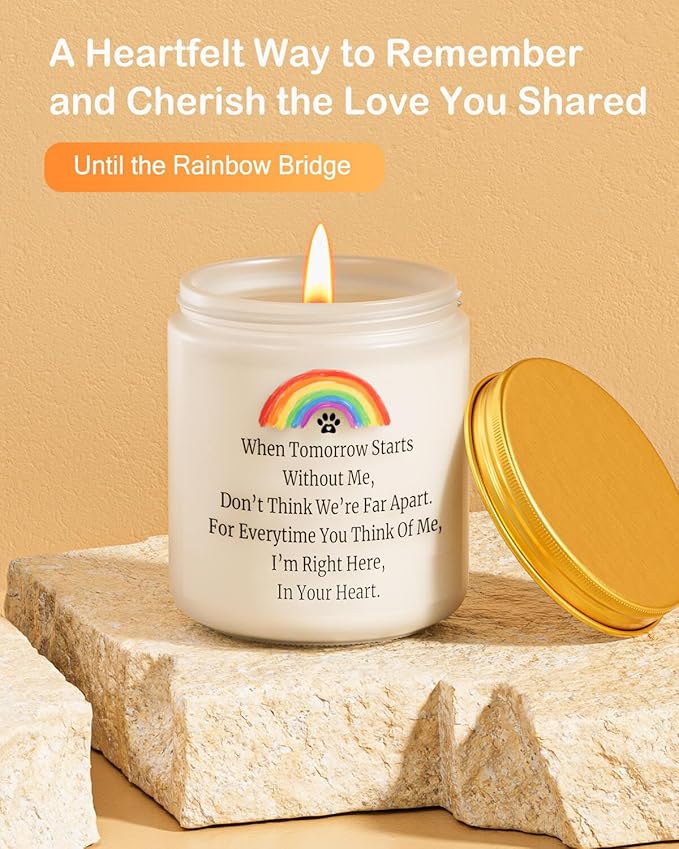 Dog Memorial Gifts for Loss of Dog, Pet Memorial Gifts, Sympathy Gift for Pet Loss with Poem, Rainbow Bridge Remembrance Candle, Passed Away Condolence Present for Pet Lovers, Cat Dog Grief Keepsake