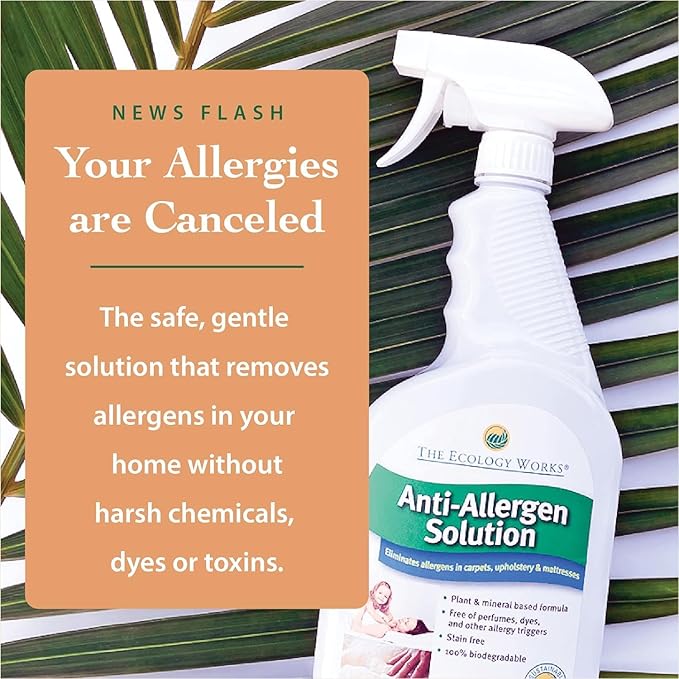 The Ecology Works Solution - Plant-Based Dog & Cat Dander Remover Spray and Dust Mite Waste Reducer for Relief from Allergies - For Cleaning Home, Bedding, & Furniture Naturally