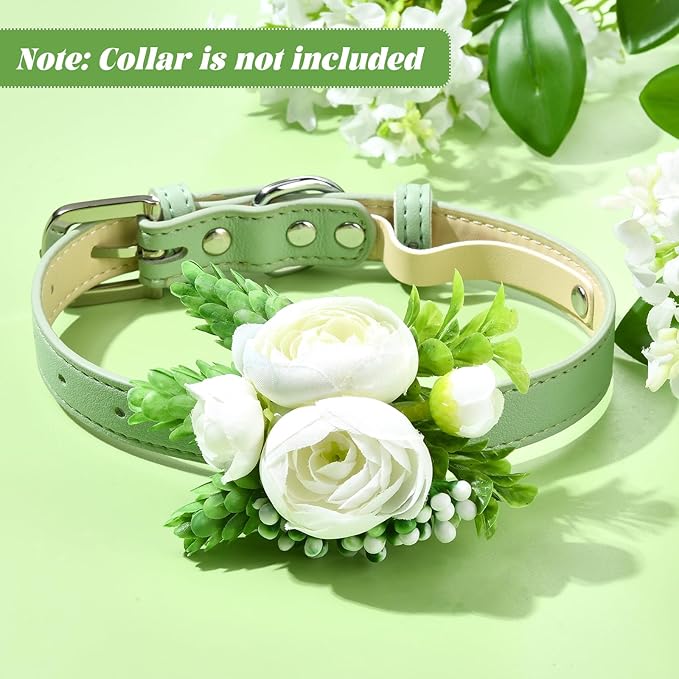 Pet Collar Flower Dog Wedding Flower Bow Tie Removable Floral Accessory for Dog Collar Elegant Rose Charm for Wedding Ceremony Puppies Cats Grooming, Pet Photo Prop (White)