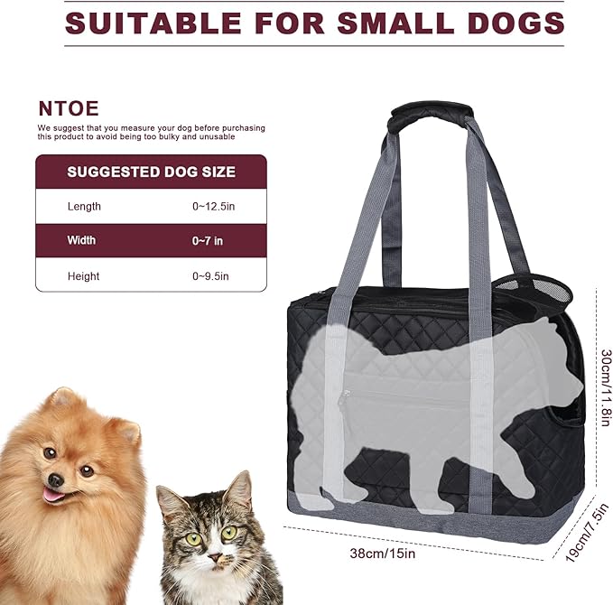 Dog Carriers for Small Dogs Puppy Purse Carrying Bag for Dog 0-11lbs Tote Bag Carrier with Pocket for Cat,Dog,Rabbit Under 11lbs Outdoor Puppy Carrier (Black, L15 * W7.5 *H 11.8 ")