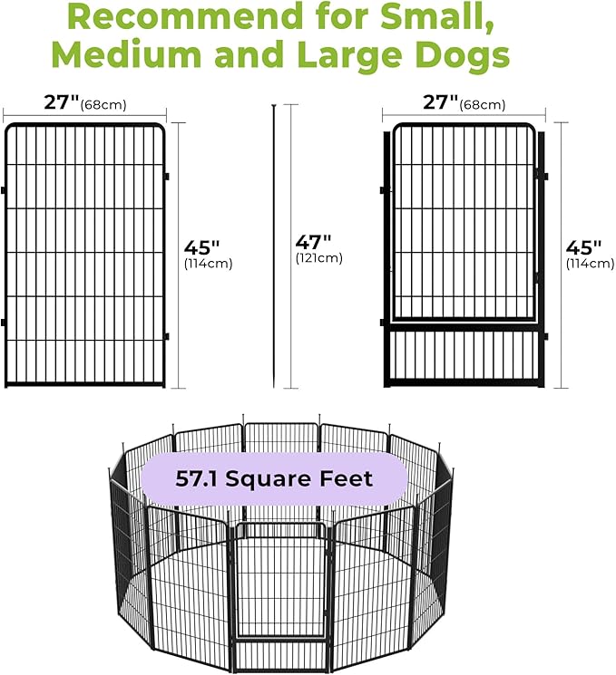 SunsGrove Dog Playpen Outdoor, Heavy Duty 45 Inch 12 Panels Dog Playpen for Large Dogs, Free and Safe Play Dog Fence Indoor, Black