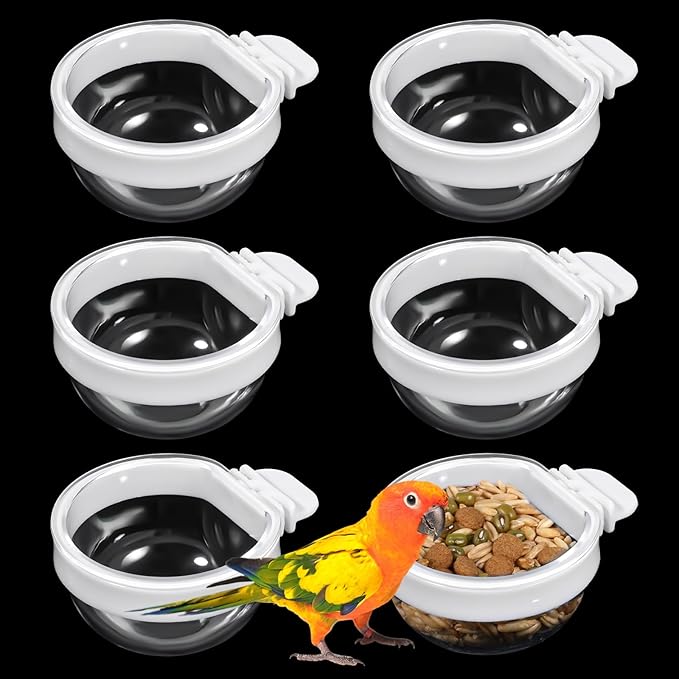 6 Pcs Detachable Transparent Bowl Plastic Bird Feeder Bowl Convenient Hanging Seed Water Cup Small Bird Parrot Food Cup for Parrot Canary Finch Small Birds