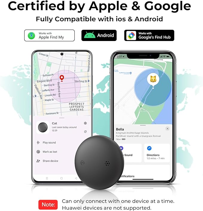 GPS Cat Tracker Collar(iOS & Android), Bluetooth Mini GPS Dog Tracker, Smart Pet Activity Tracker, No Monthly Fee, Work with Apple Find My & Google Find Hub, Finder Tag for Pets,Items 1 Pack Blue